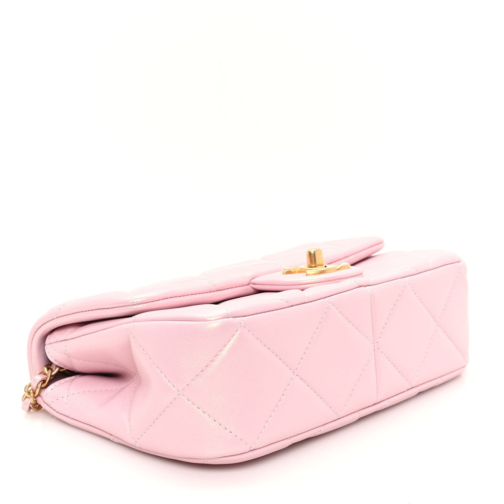 Pearly Lambskin Pearl Quilted Small Flap Pink