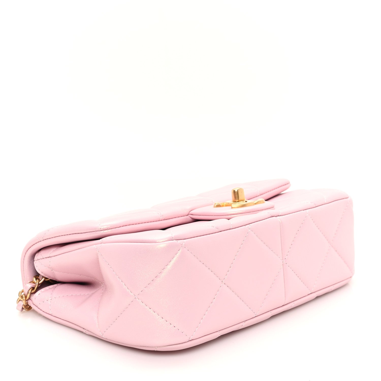 Pearly Lambskin Pearl Quilted Small Flap Pink