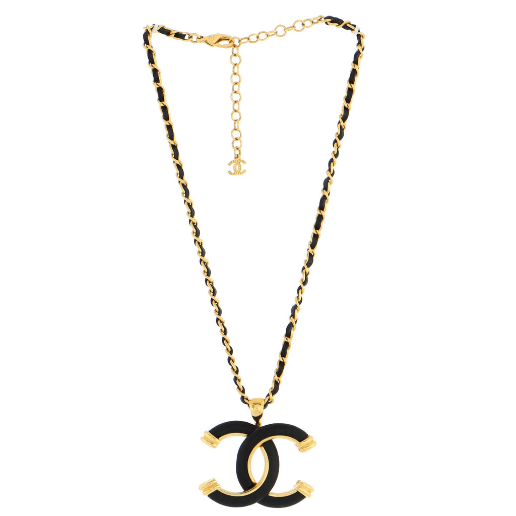 CC Woven Chain Pendant Necklace Metal with Leather