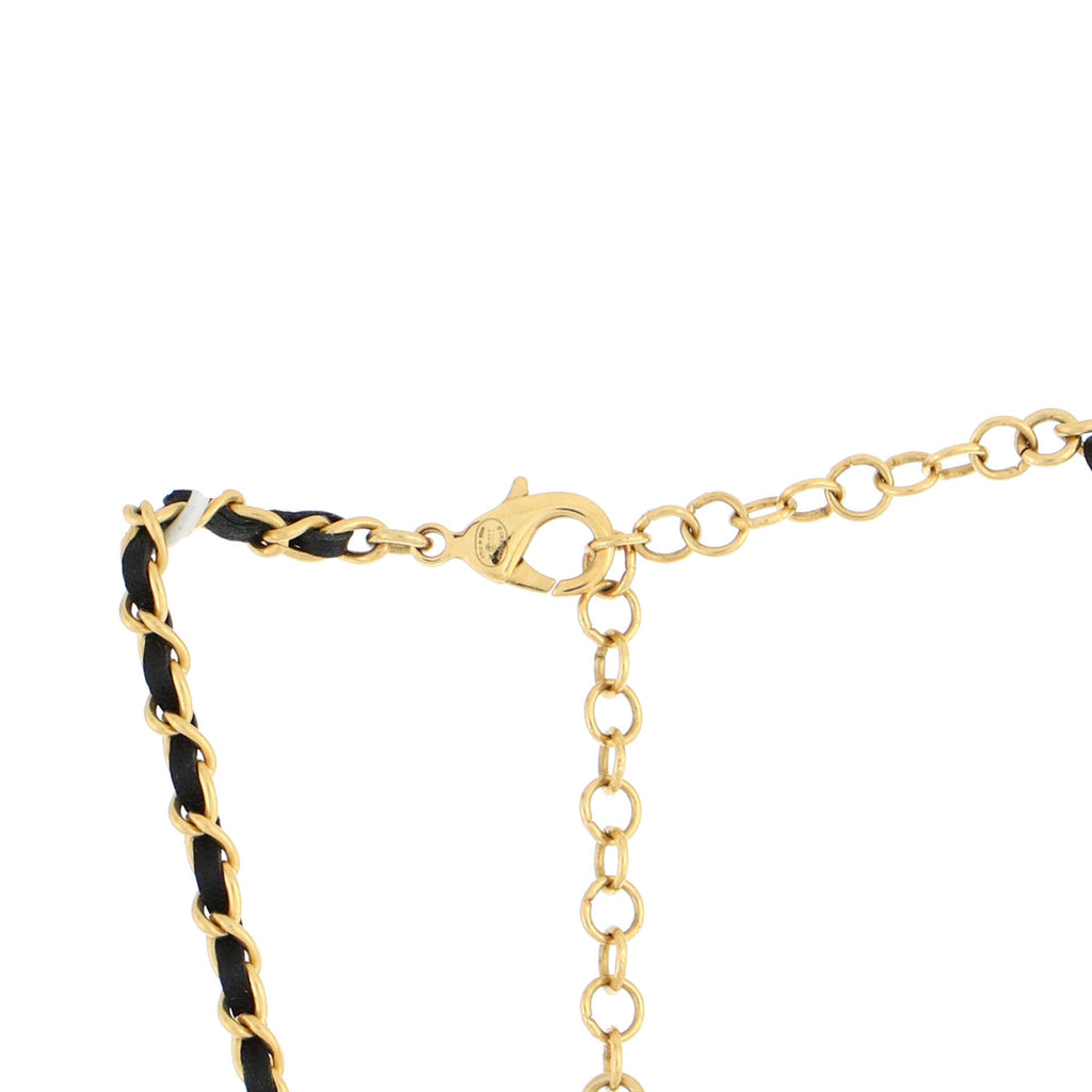 CC Woven Chain Pendant Necklace Metal with Leather