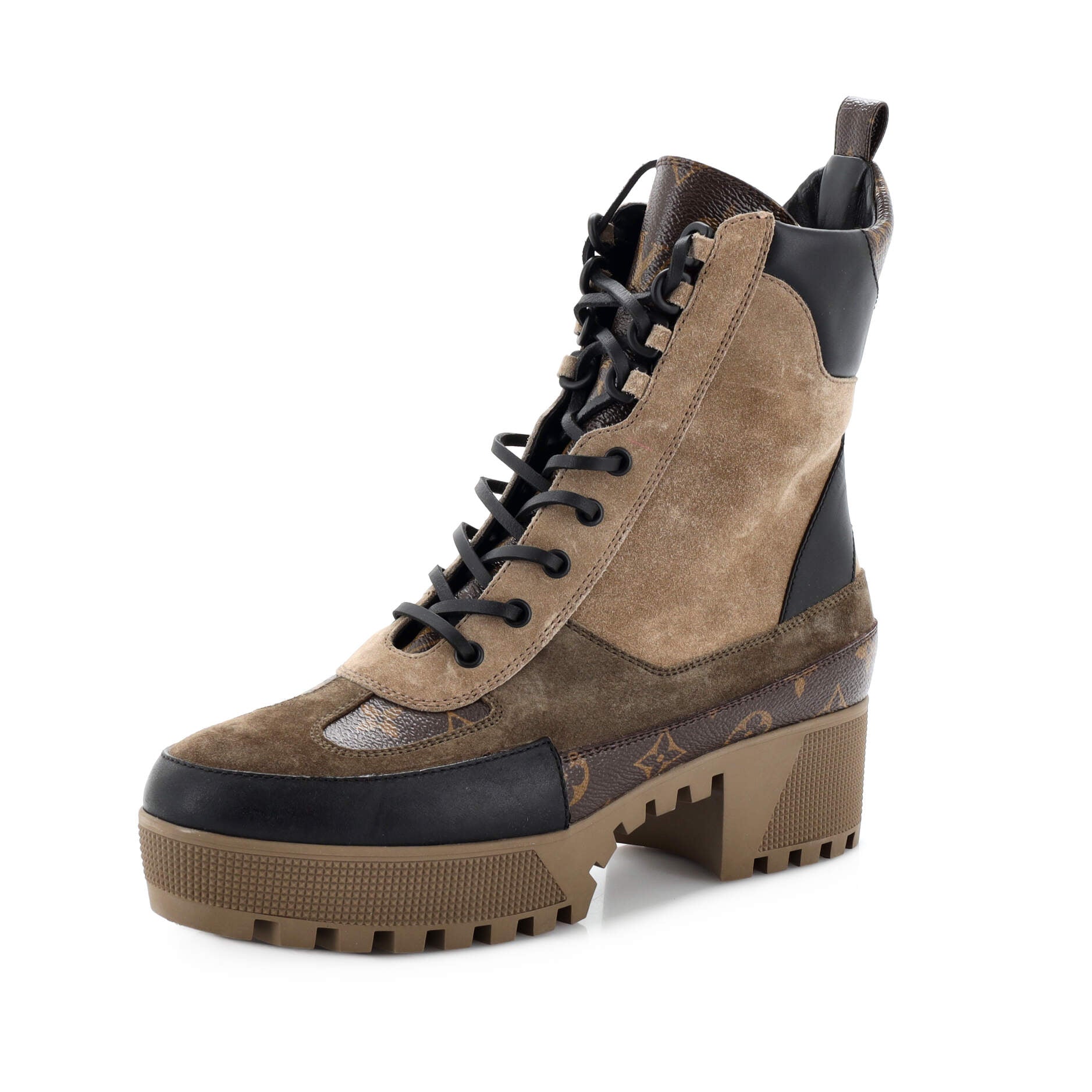 Women's Laureate Platform Desert Boots Suede with Monogram Canvas