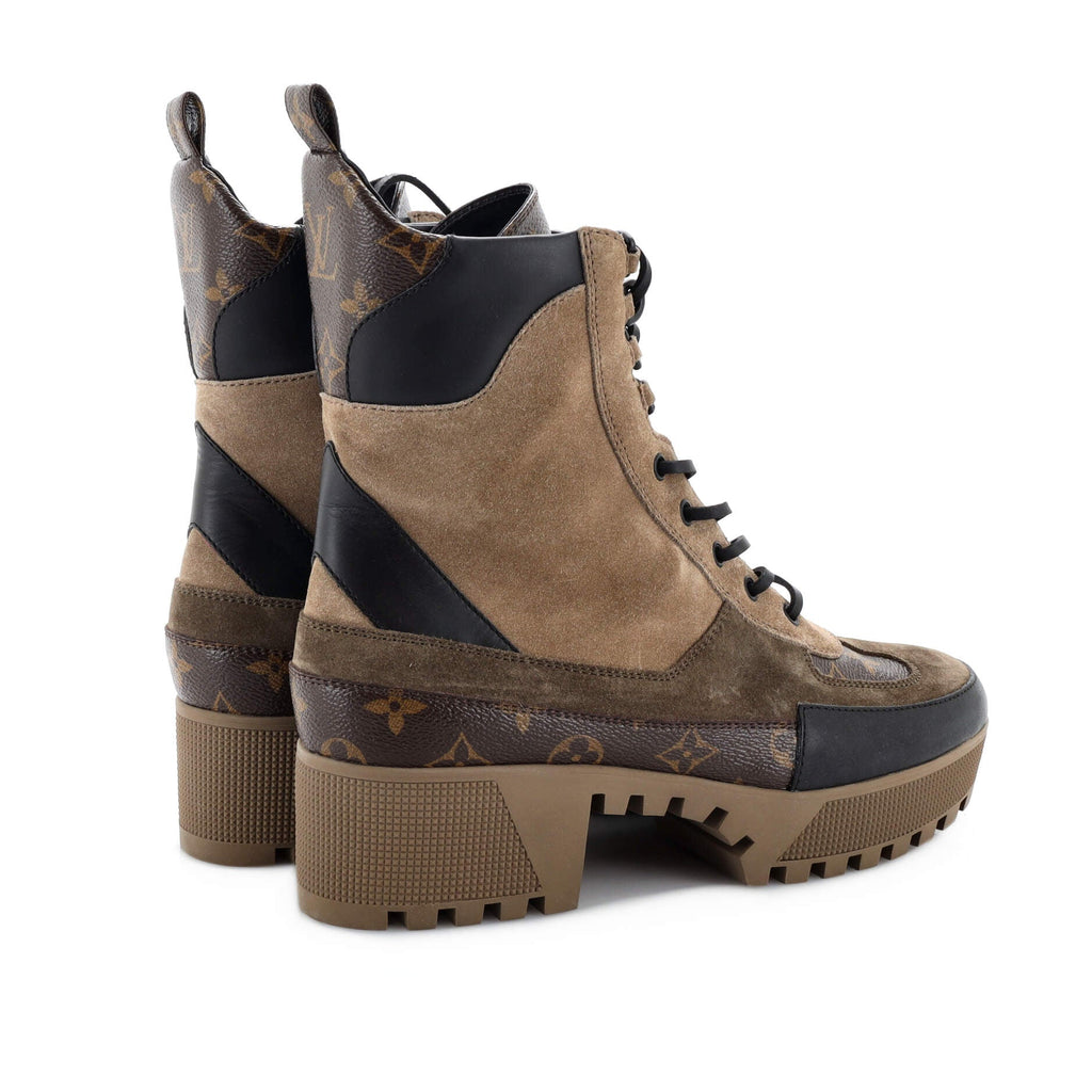 Women's Laureate Platform Desert Boots Suede with Monogram Canvas