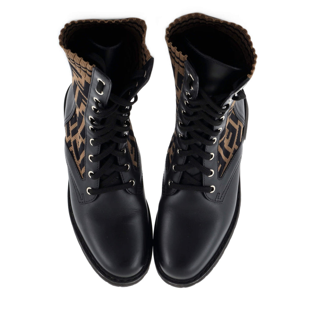 Women's Rockoko Combat Boots Leather and Zucca Knit Stretch Fabric