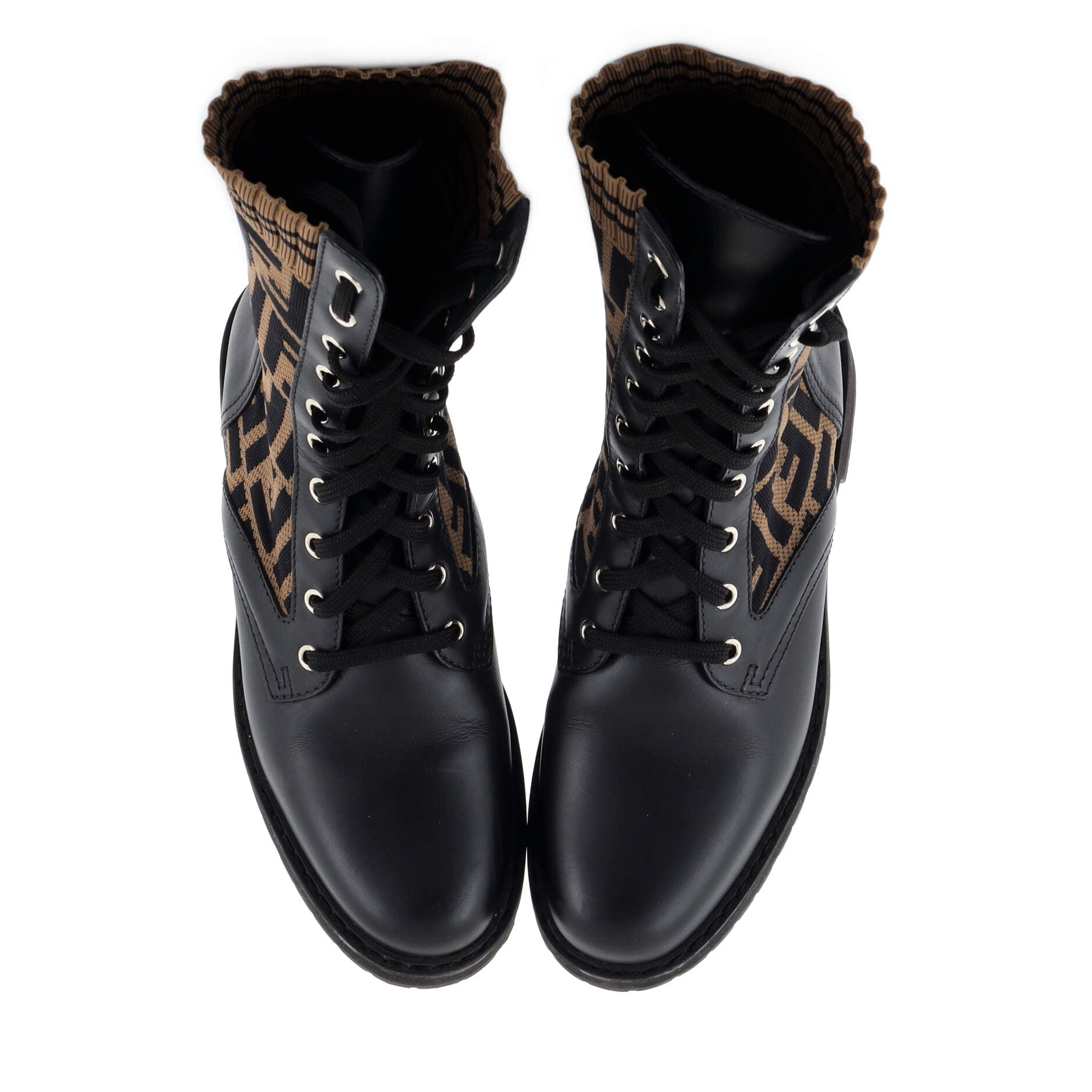 Women's Rockoko Combat Boots Leather and Zucca Knit Stretch Fabric