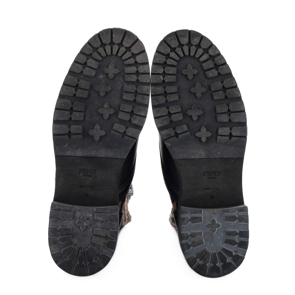 Women's Rockoko Combat Boots Leather and Zucca Knit Stretch Fabric