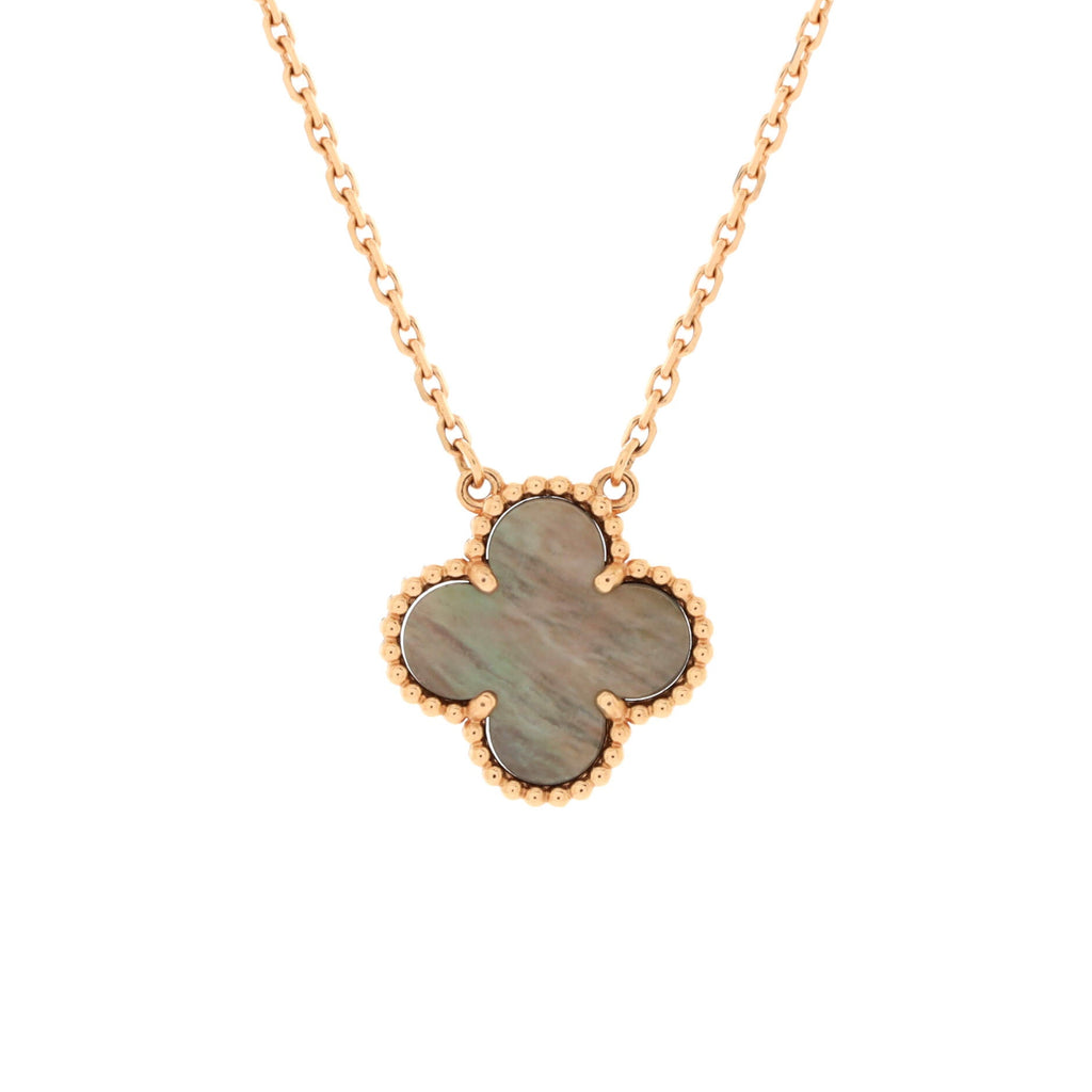 Vintage Alhambra Pendant Necklace 18K Rose Gold and Grey Mother of Pearl