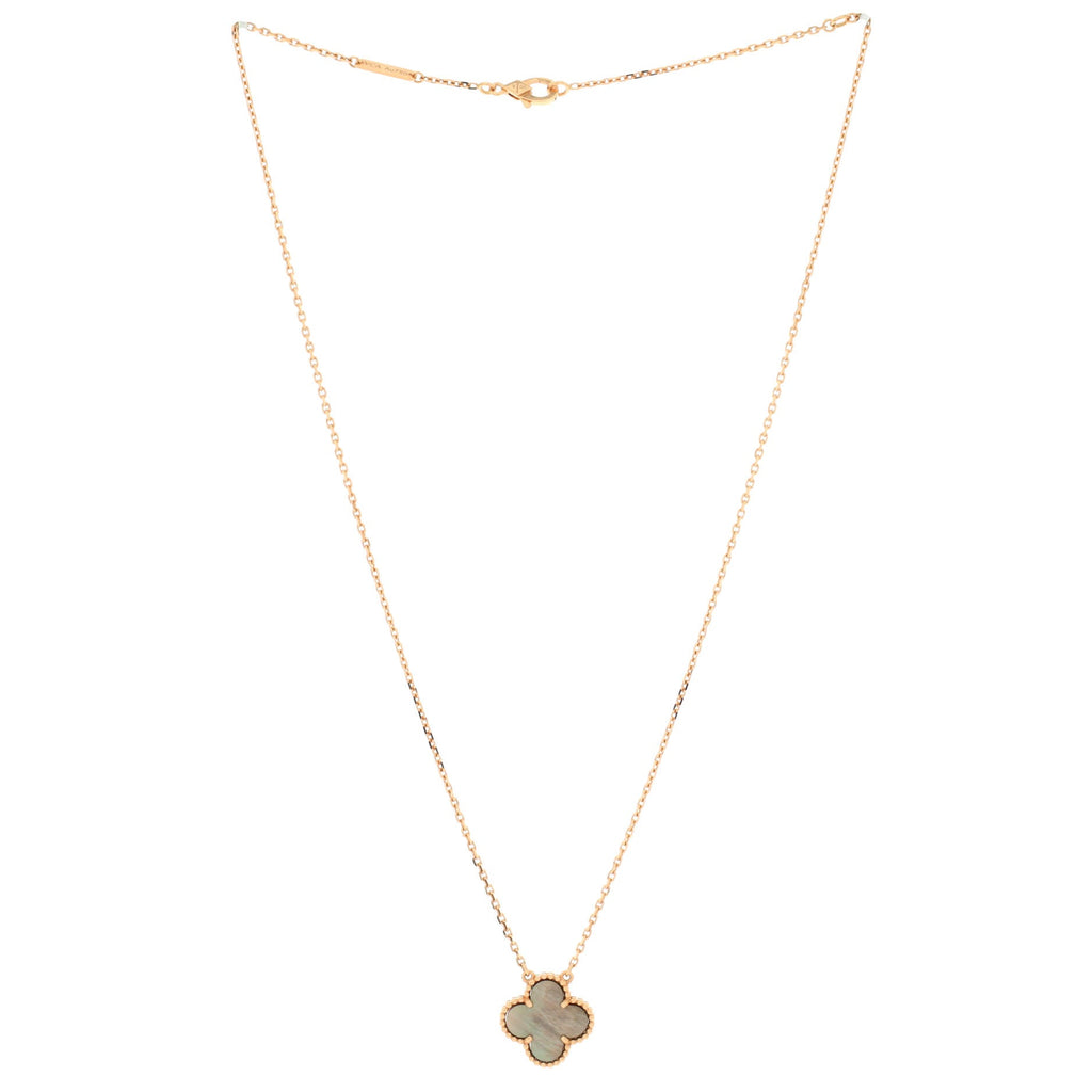 Vintage Alhambra Pendant Necklace 18K Rose Gold and Grey Mother of Pearl