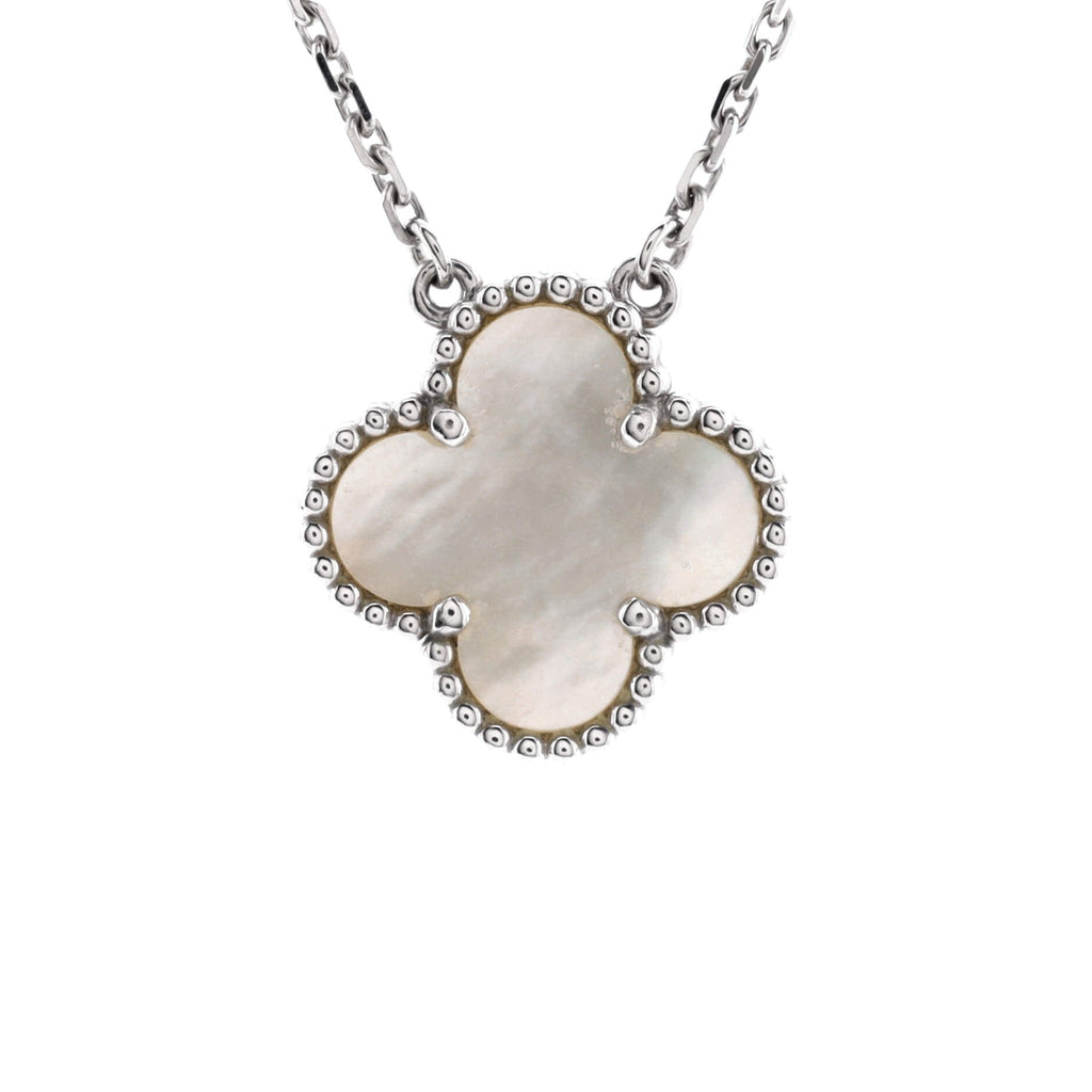 Vintage Alhambra Pendant Necklace 18K White Gold and Mother of Pearl