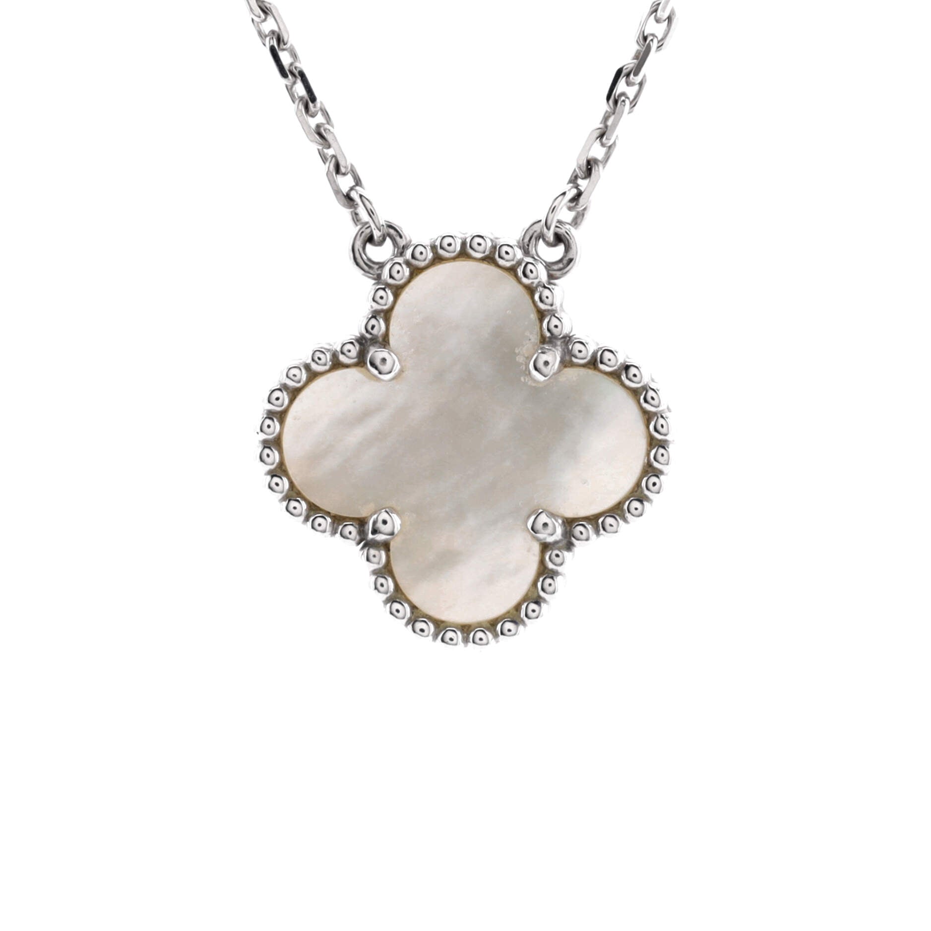 Vintage Alhambra Pendant Necklace 18K White Gold and Mother of Pearl