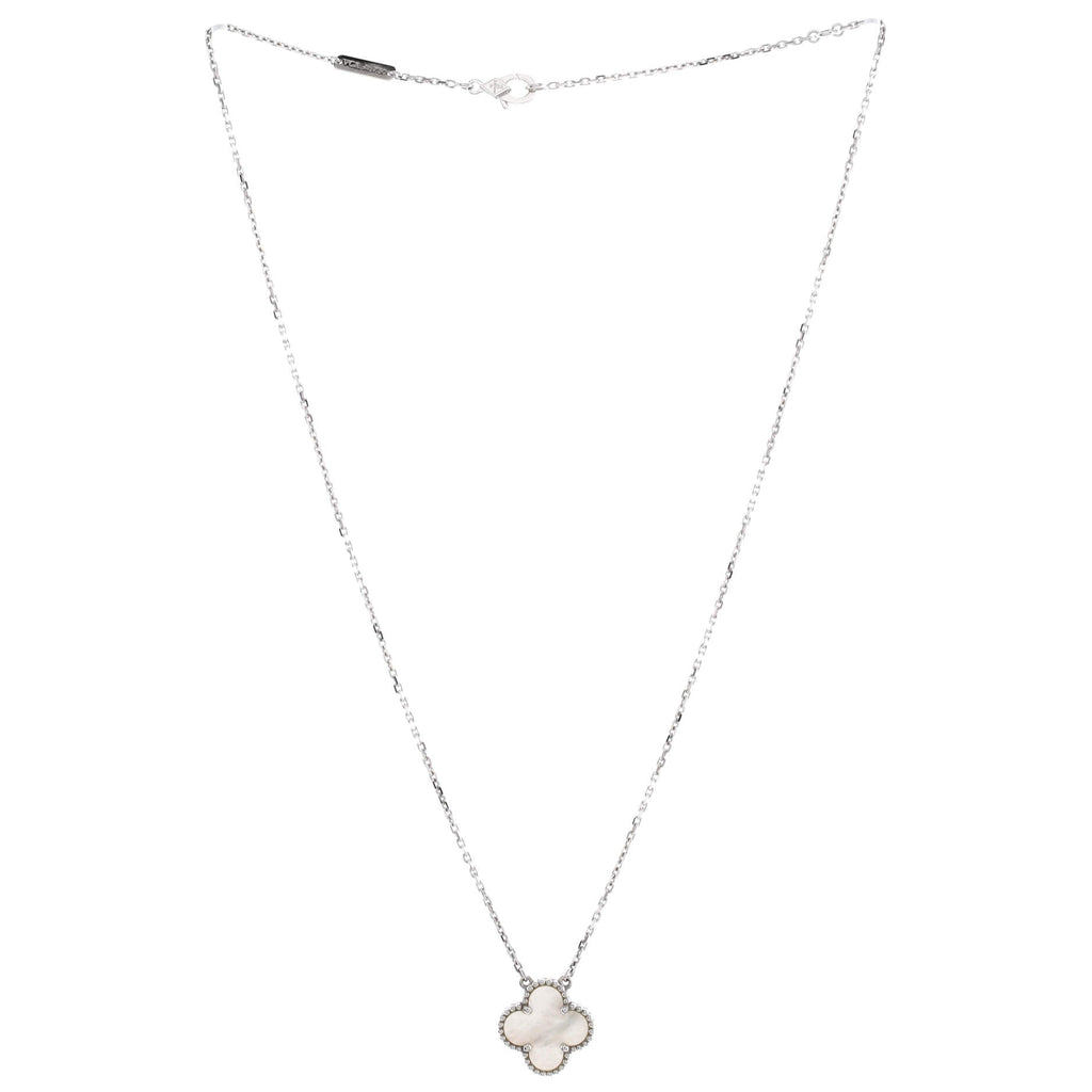 Vintage Alhambra Pendant Necklace 18K White Gold and Mother of Pearl