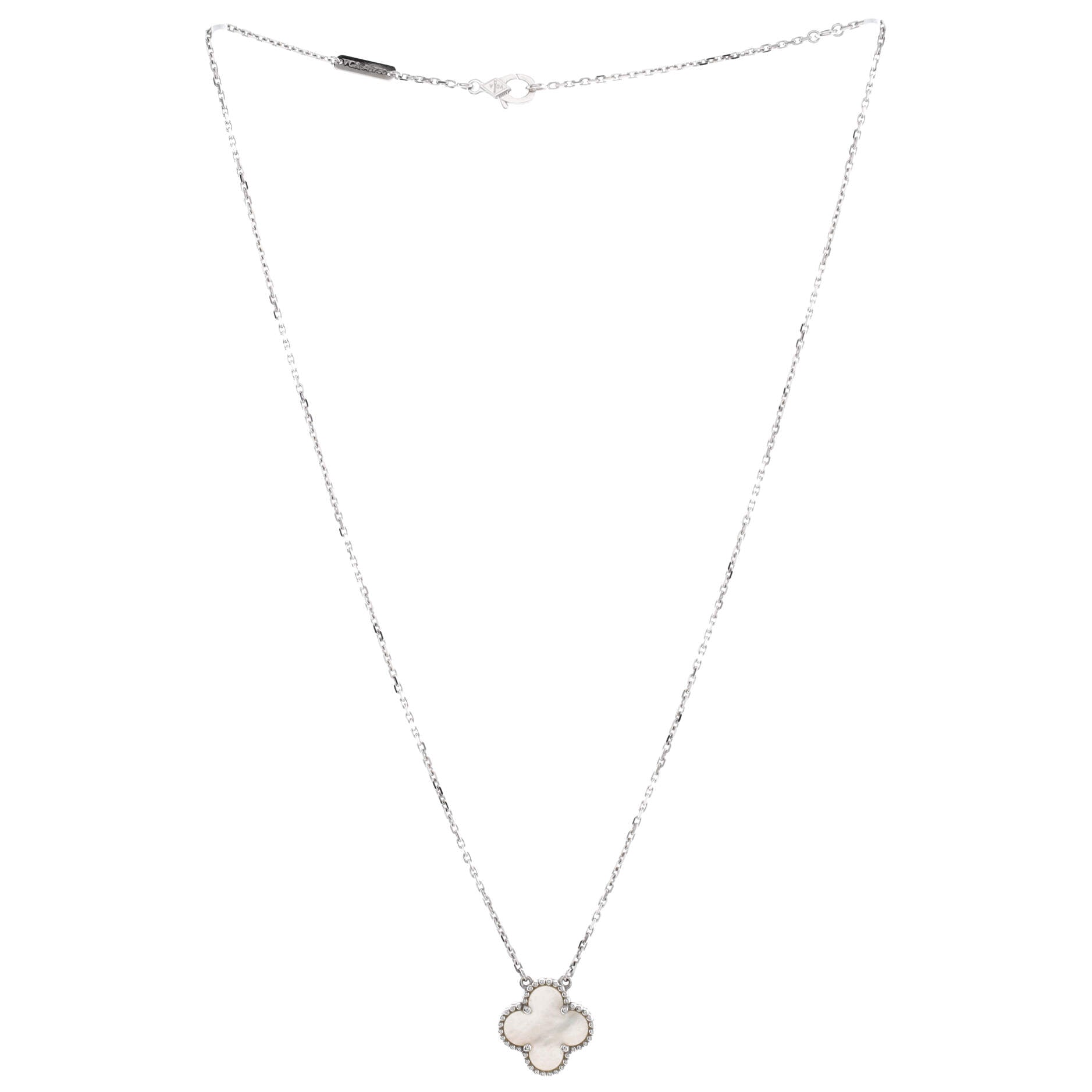 Vintage Alhambra Pendant Necklace 18K White Gold and Mother of Pearl