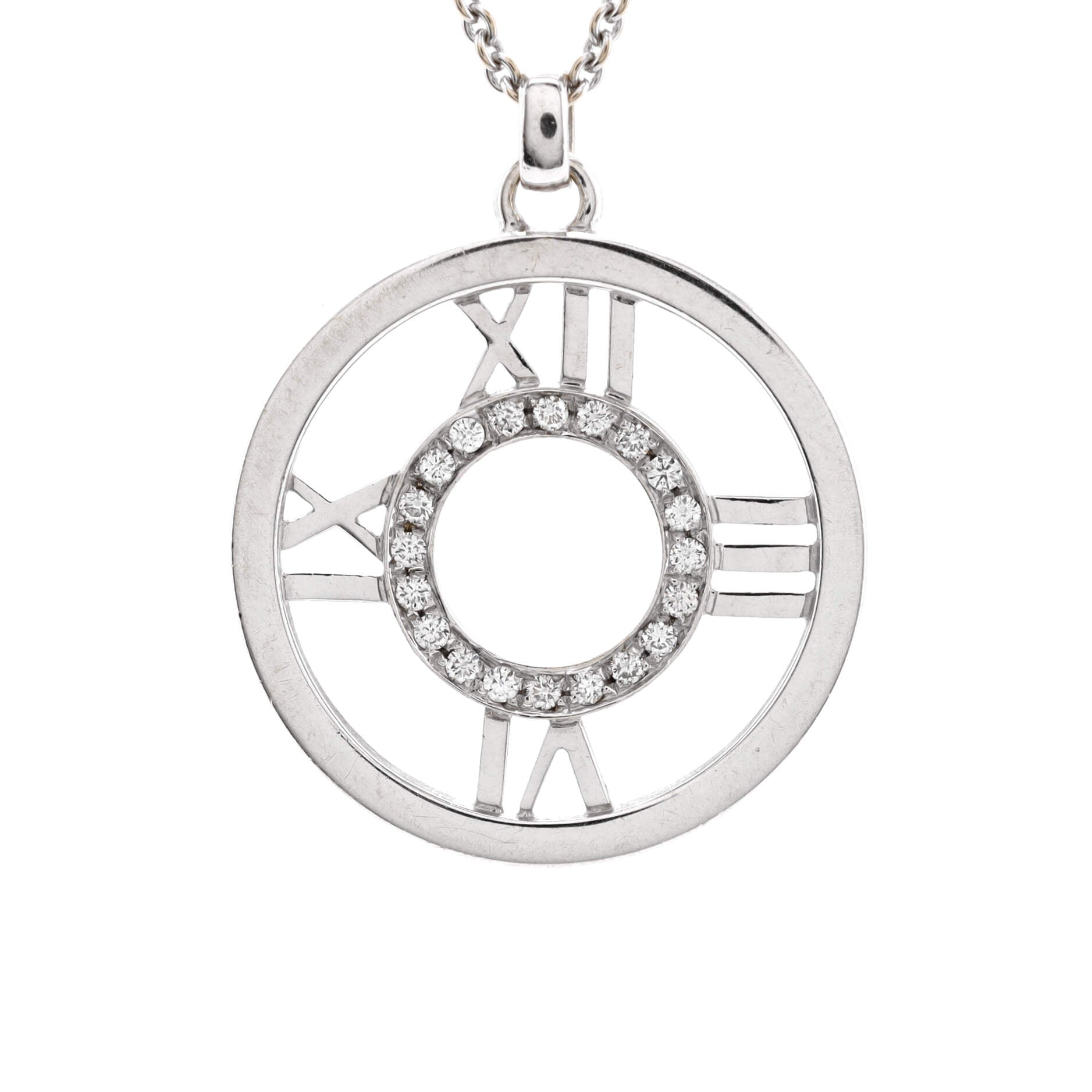 Atlas Open Medallion Pendant Necklace 18K White Gold with Diamonds Large
