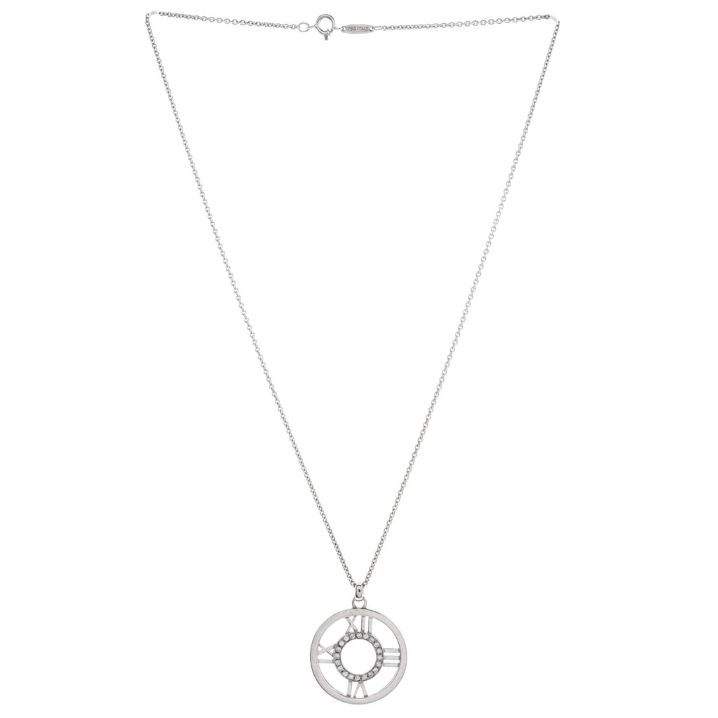 Atlas Open Medallion Pendant Necklace 18K White Gold with Diamonds Large