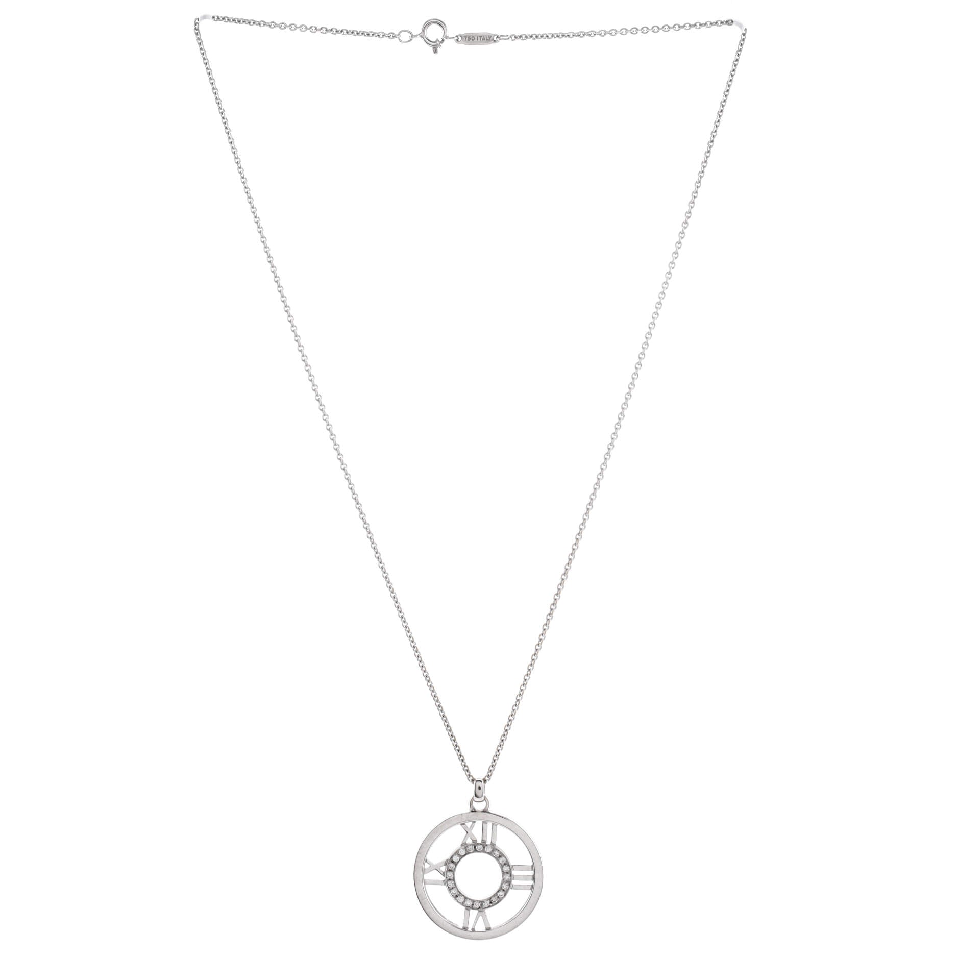 Atlas Open Medallion Pendant Necklace 18K White Gold with Diamonds Large