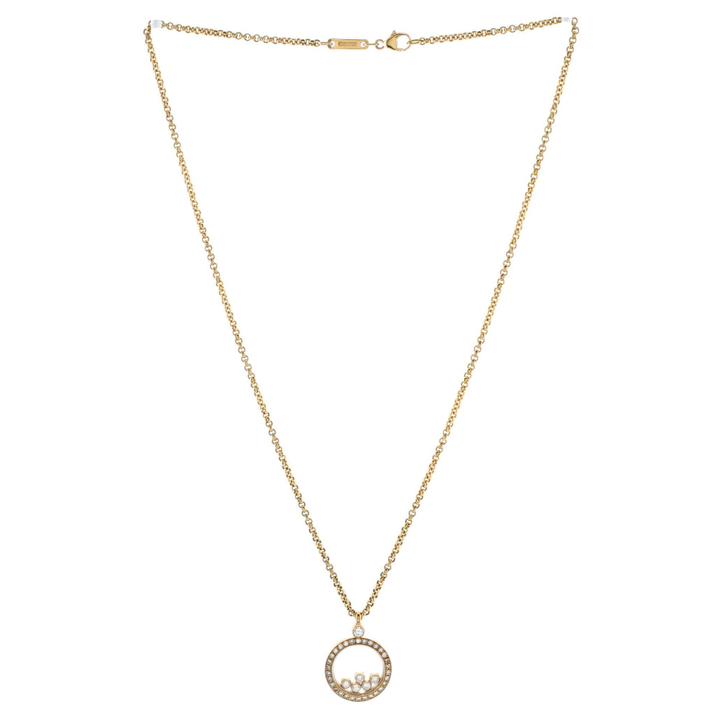 Happy Diamonds Round Pendant Necklace 18K Yellow Gold with Diamonds and 5 Floating Diamonds