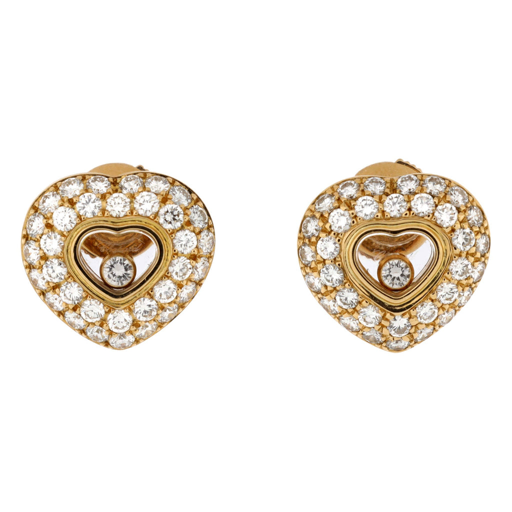 Happy Diamonds Heart Earrings 18K Yellow Gold with Pave Diamonds and 1 Floating Diamond