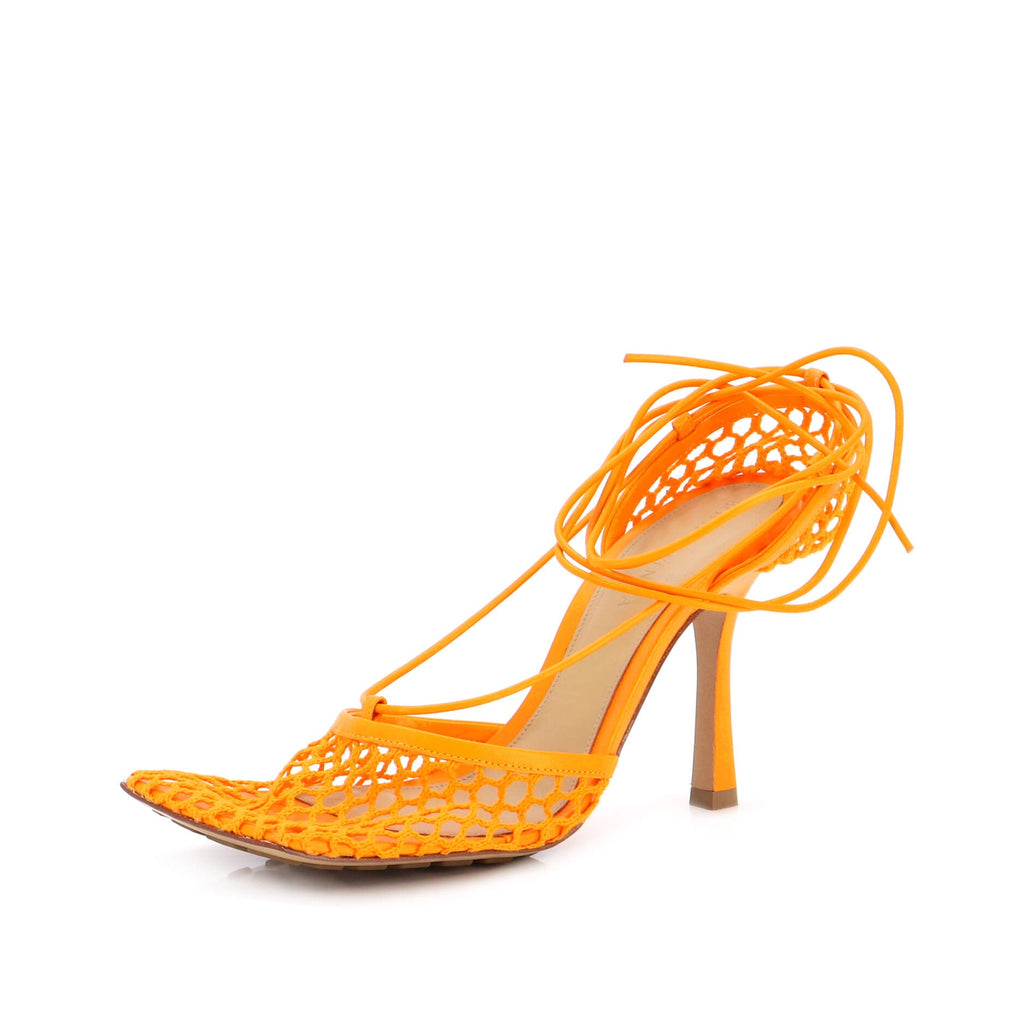 Women's Stretch Ankle Tie Heeled Sandals Mesh with Leather