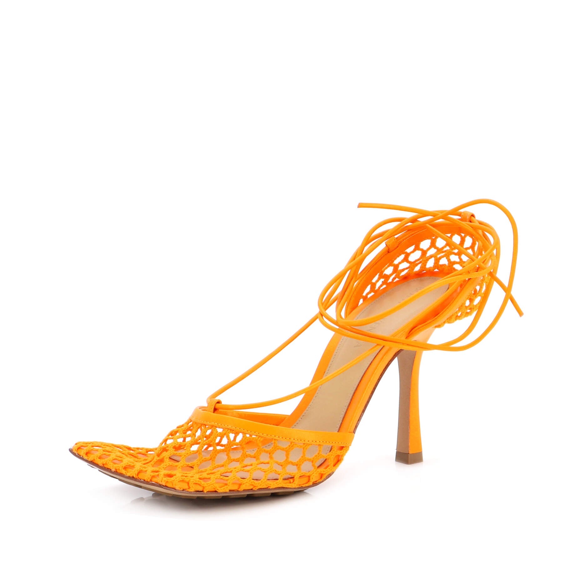 Women's Stretch Ankle Tie Heeled Sandals Mesh with Leather