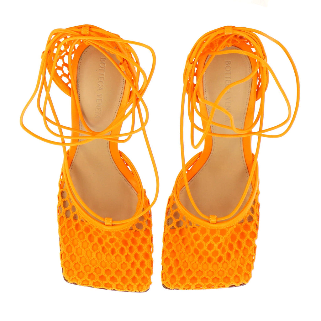 Women's Stretch Ankle Tie Heeled Sandals Mesh with Leather