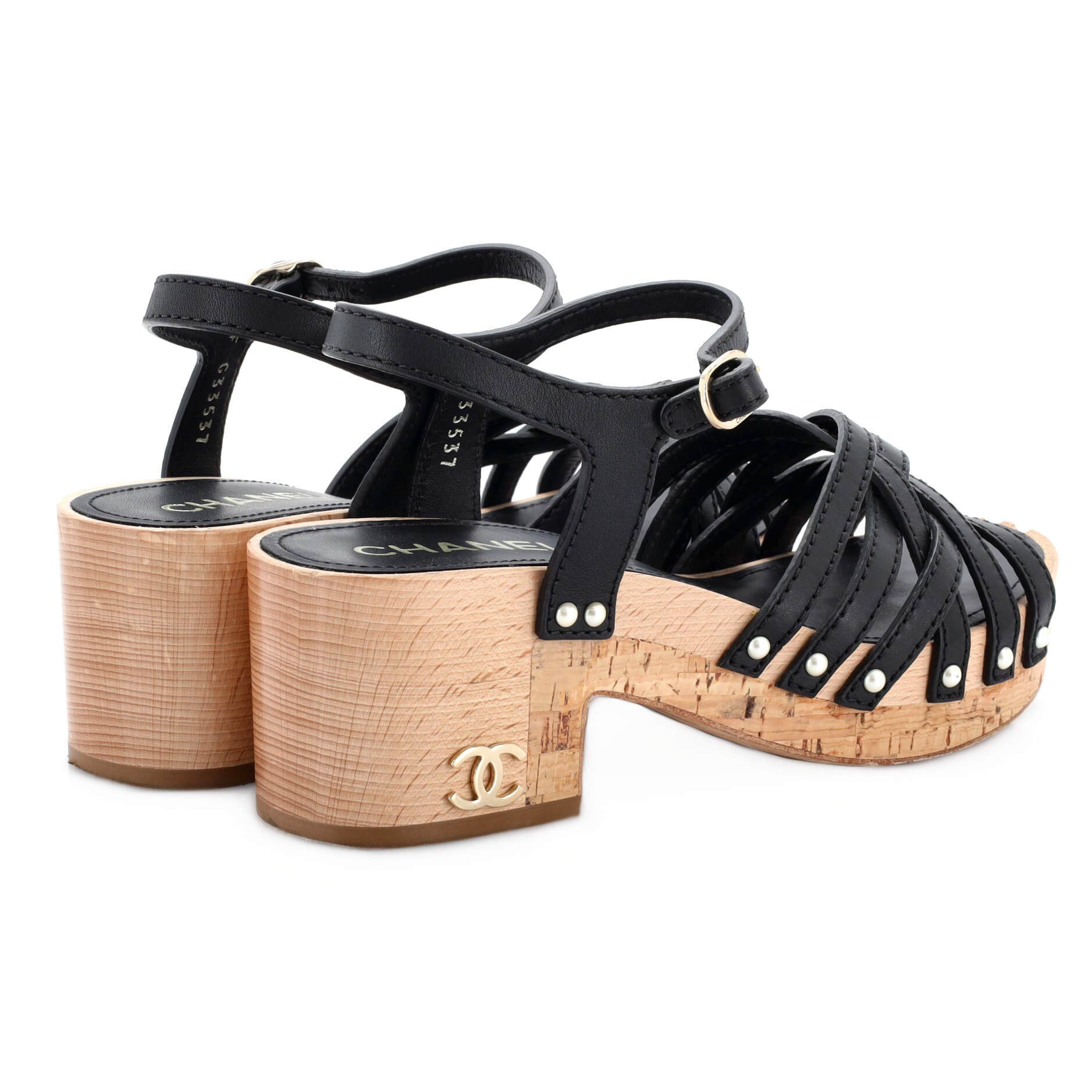 Women's Open Toe Platform Sandals Quilted Leather and Wood