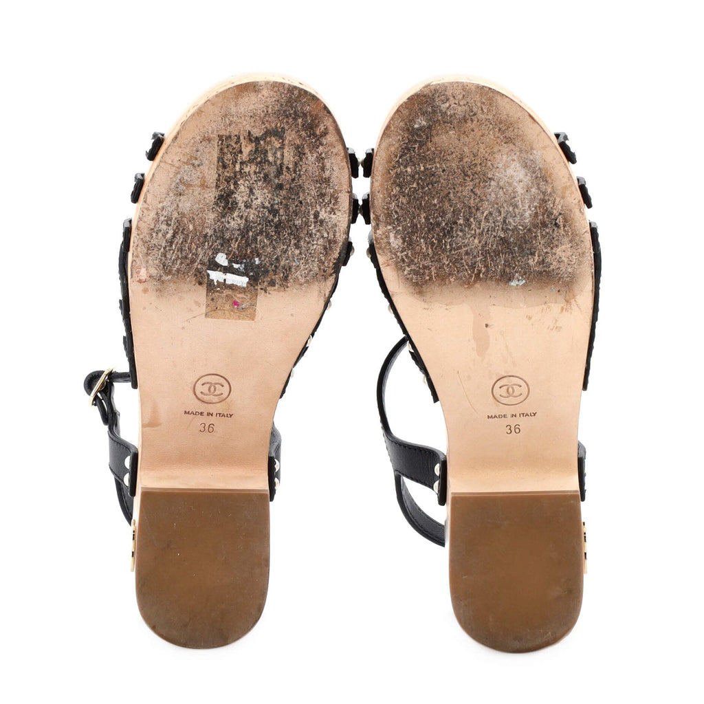 Women's Open Toe Platform Sandals Quilted Leather and Wood