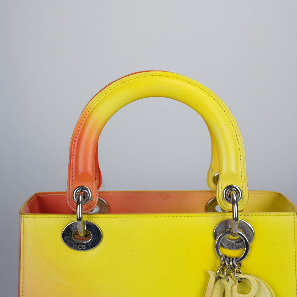 Christian Dior Lady Dior Medium Bag in Gradient Yellow and Orange Box Calf Leather