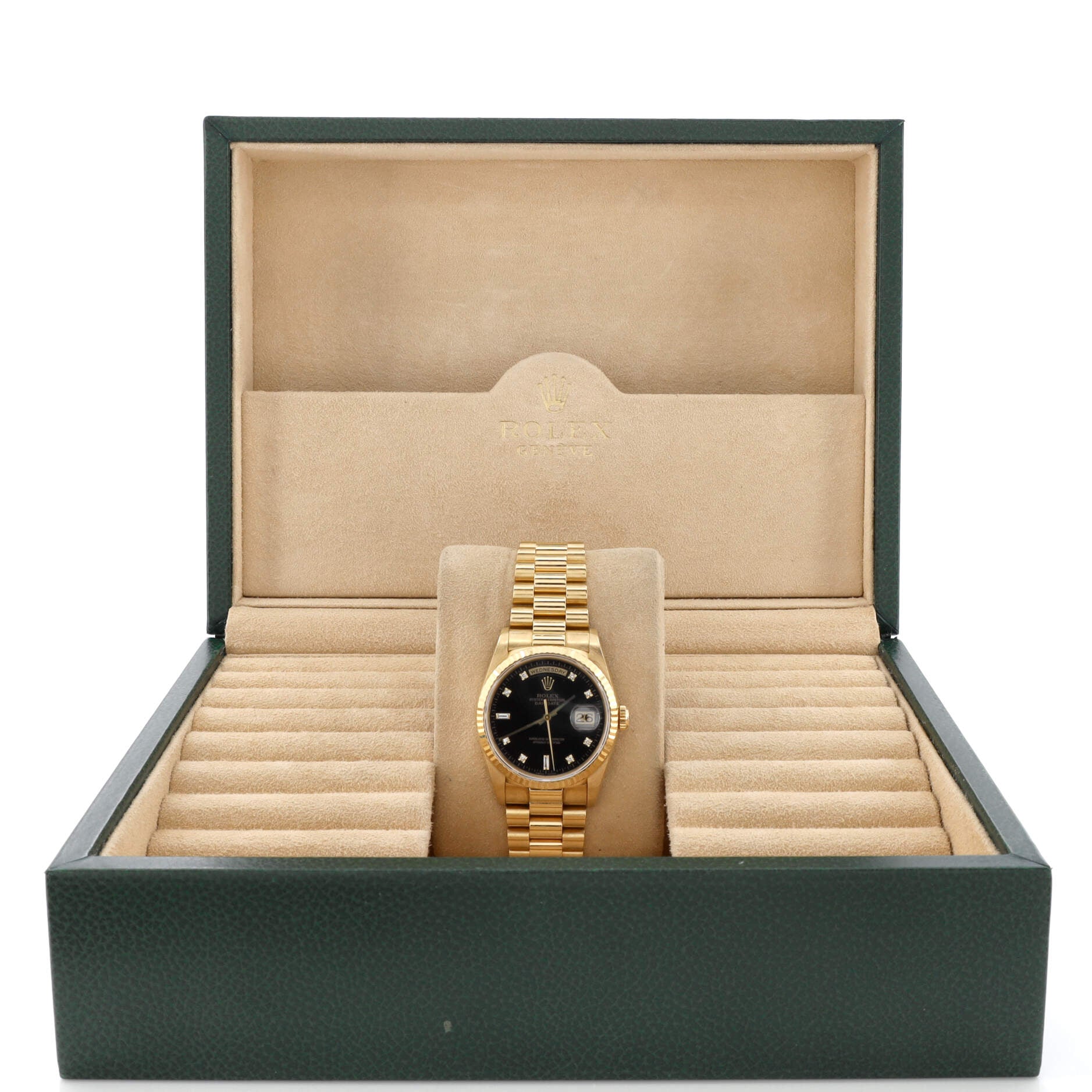 Oyster Perpetual President Day-Date Automatic Watch Yellow Gold with Round and Baguette Diamond Markers 36