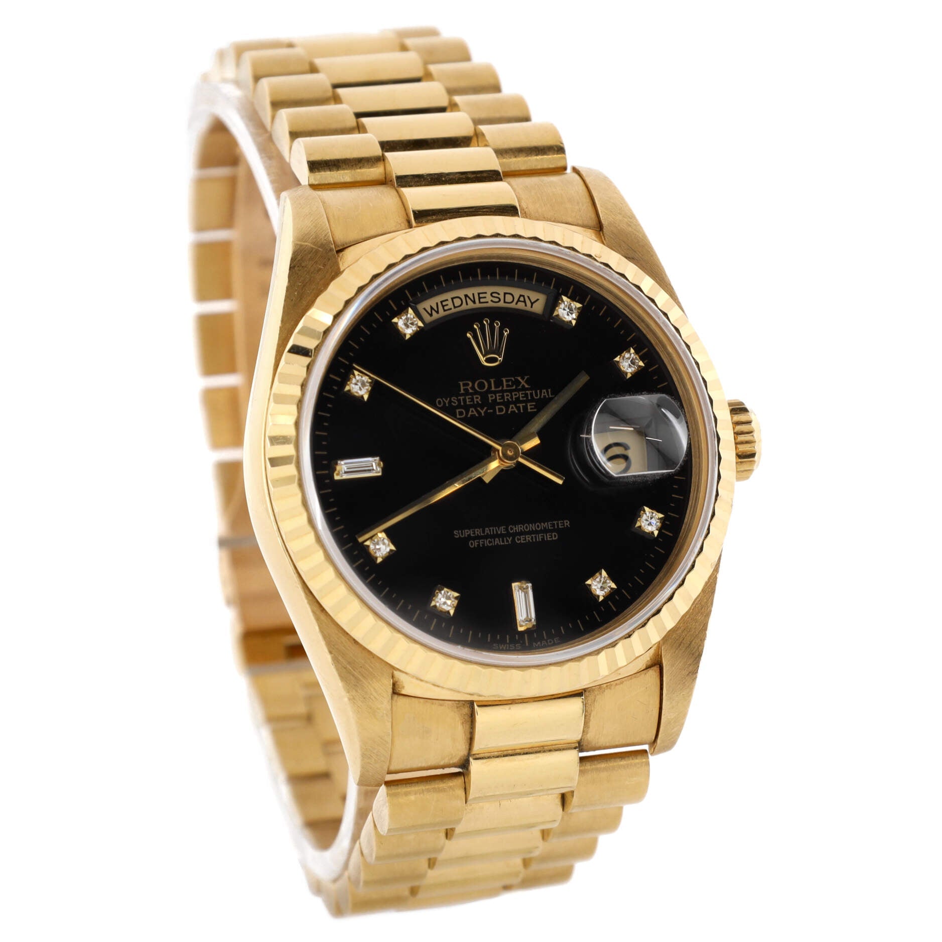 Oyster Perpetual President Day-Date Automatic Watch Yellow Gold with Round and Baguette Diamond Markers 36