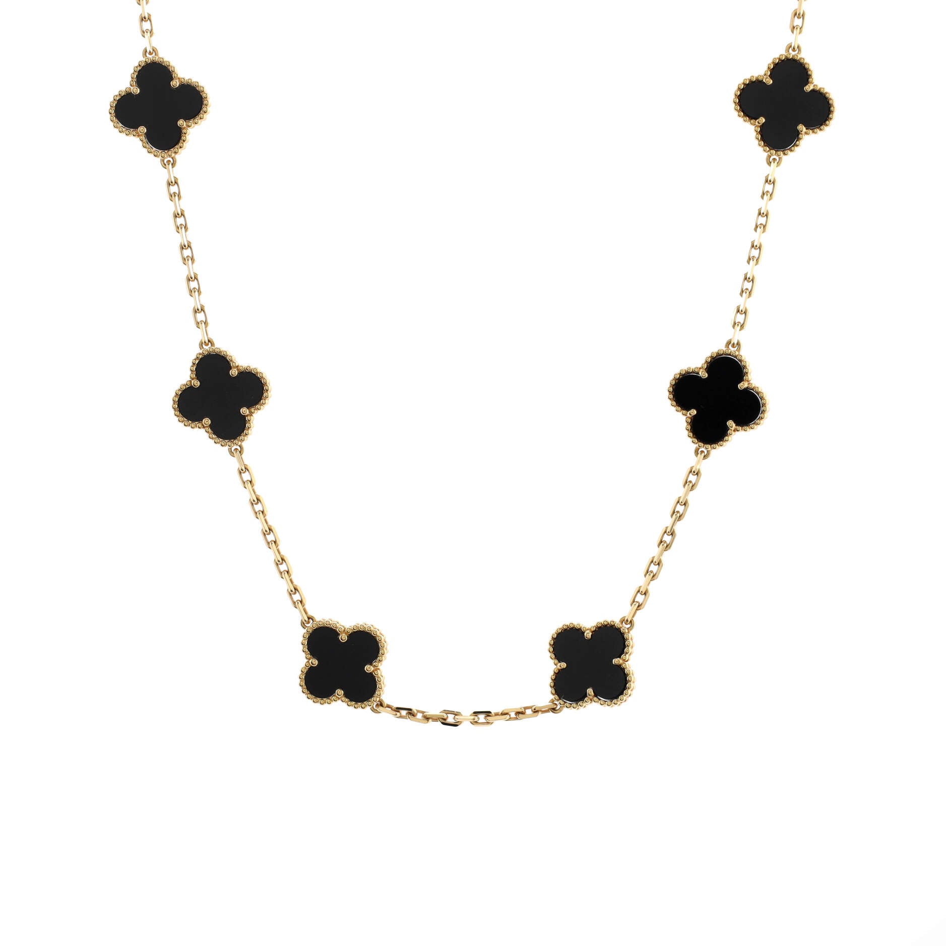Vintage Alhambra 10 Motifs Necklace 18K Yellow Gold and Onyx