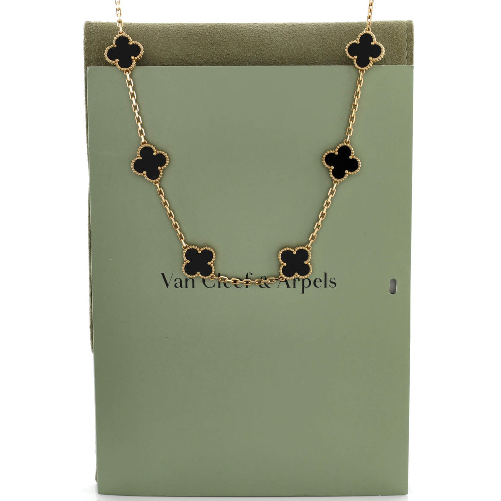 Vintage Alhambra 10 Motifs Necklace 18K Yellow Gold and Onyx