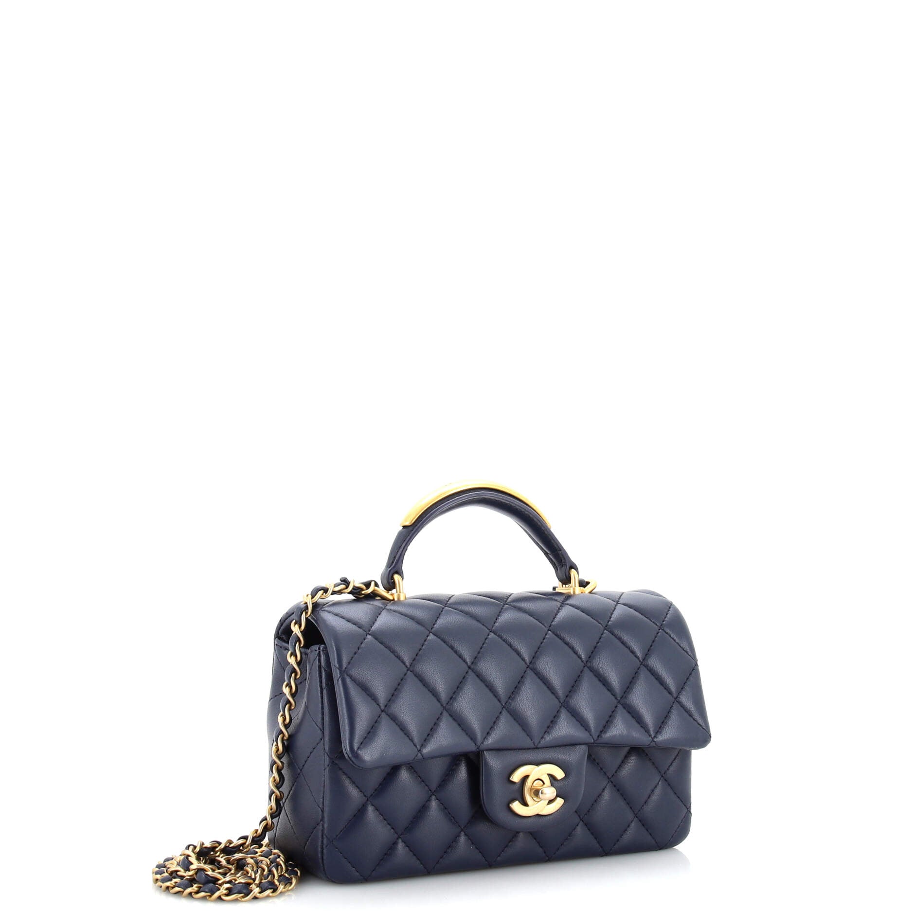 Classic Single Flap Metal Top Handle Bag Quilted Lambskin Mini