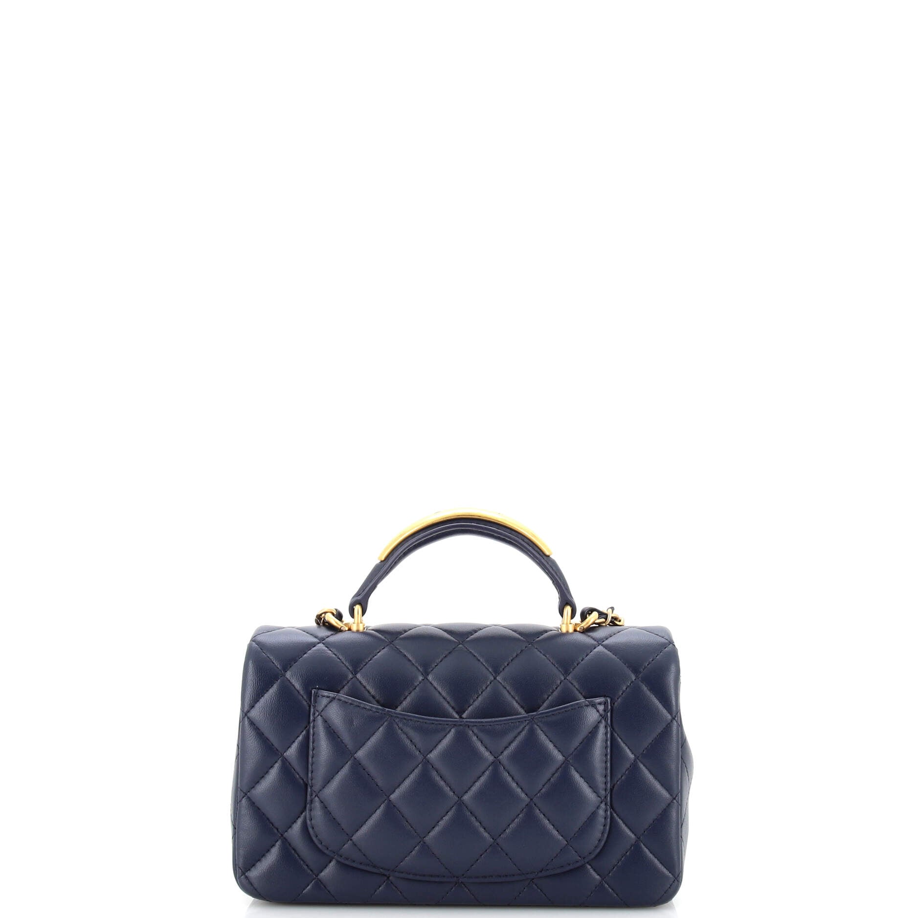 Classic Single Flap Metal Top Handle Bag Quilted Lambskin Mini