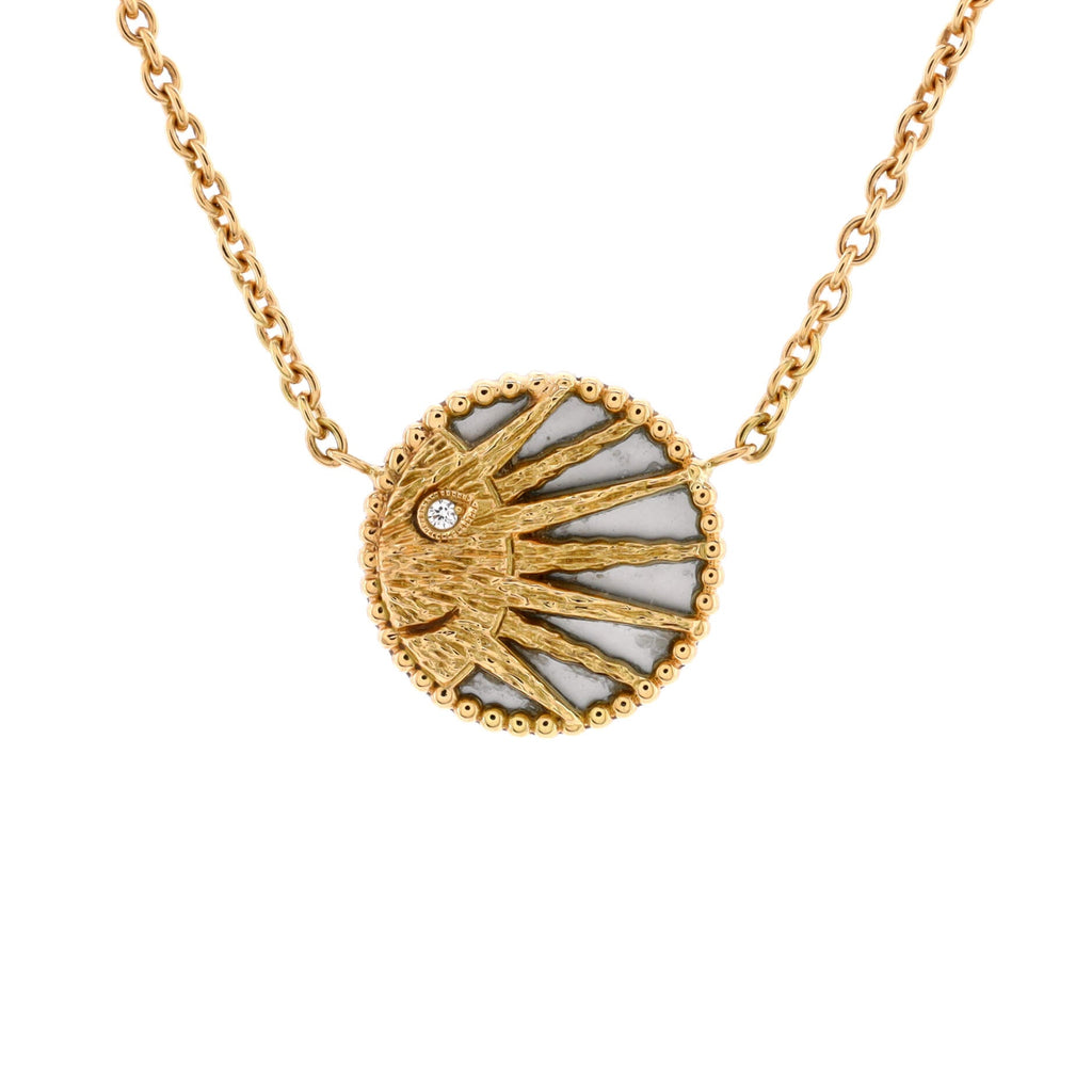 Rose Celeste Necklace 18K Yellow Gold and 18K White Gold with Diamond, Onyx, and Mother of Pearl