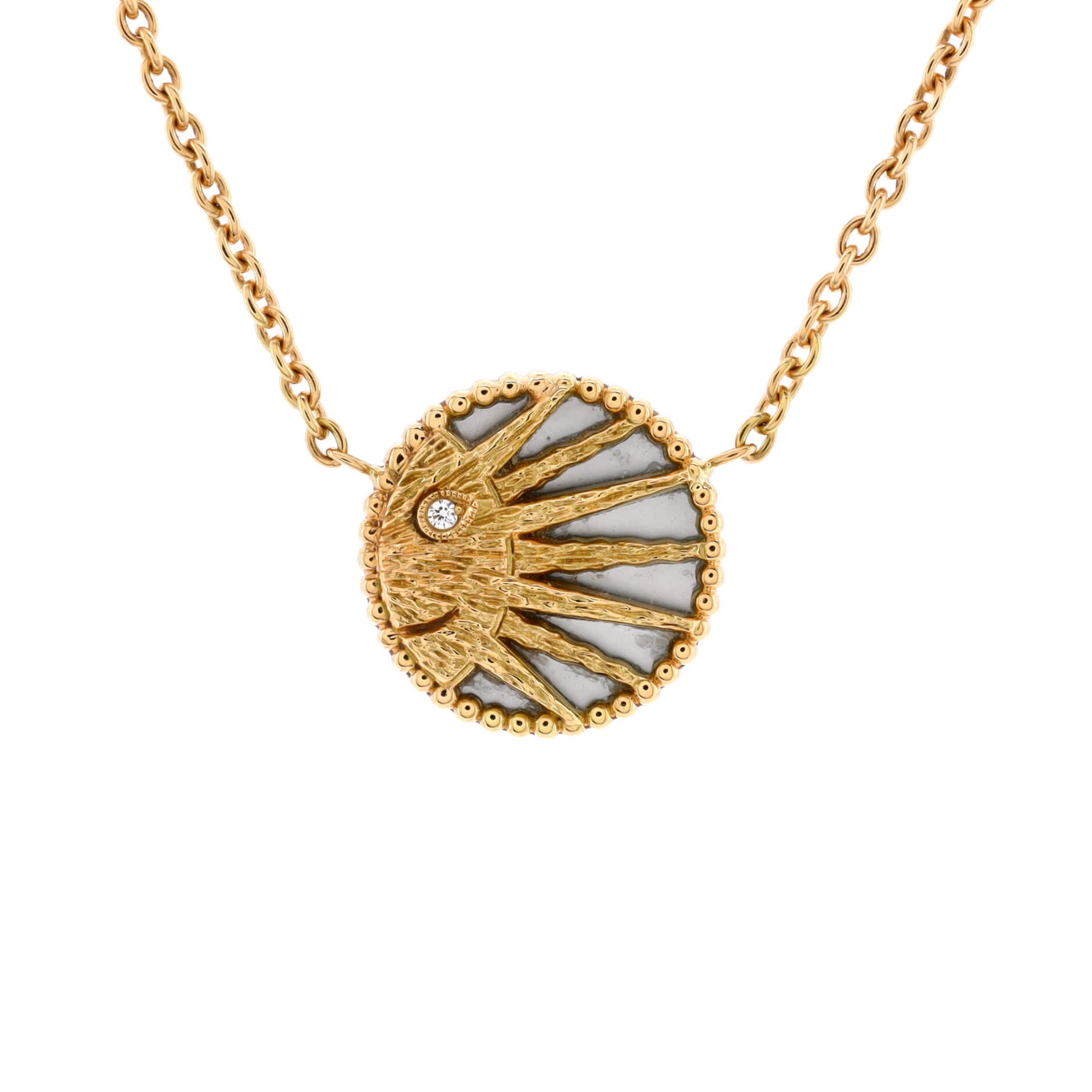 Rose Celeste Necklace 18K Yellow Gold and 18K White Gold with Diamond, Onyx, and Mother of Pearl