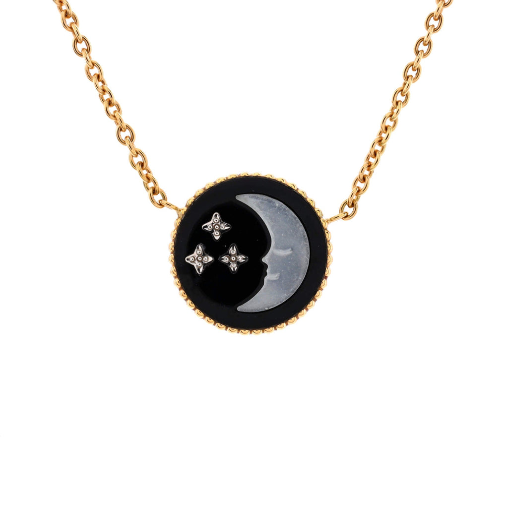 Rose Celeste Necklace 18K Yellow Gold and 18K White Gold with Diamond, Onyx, and Mother of Pearl