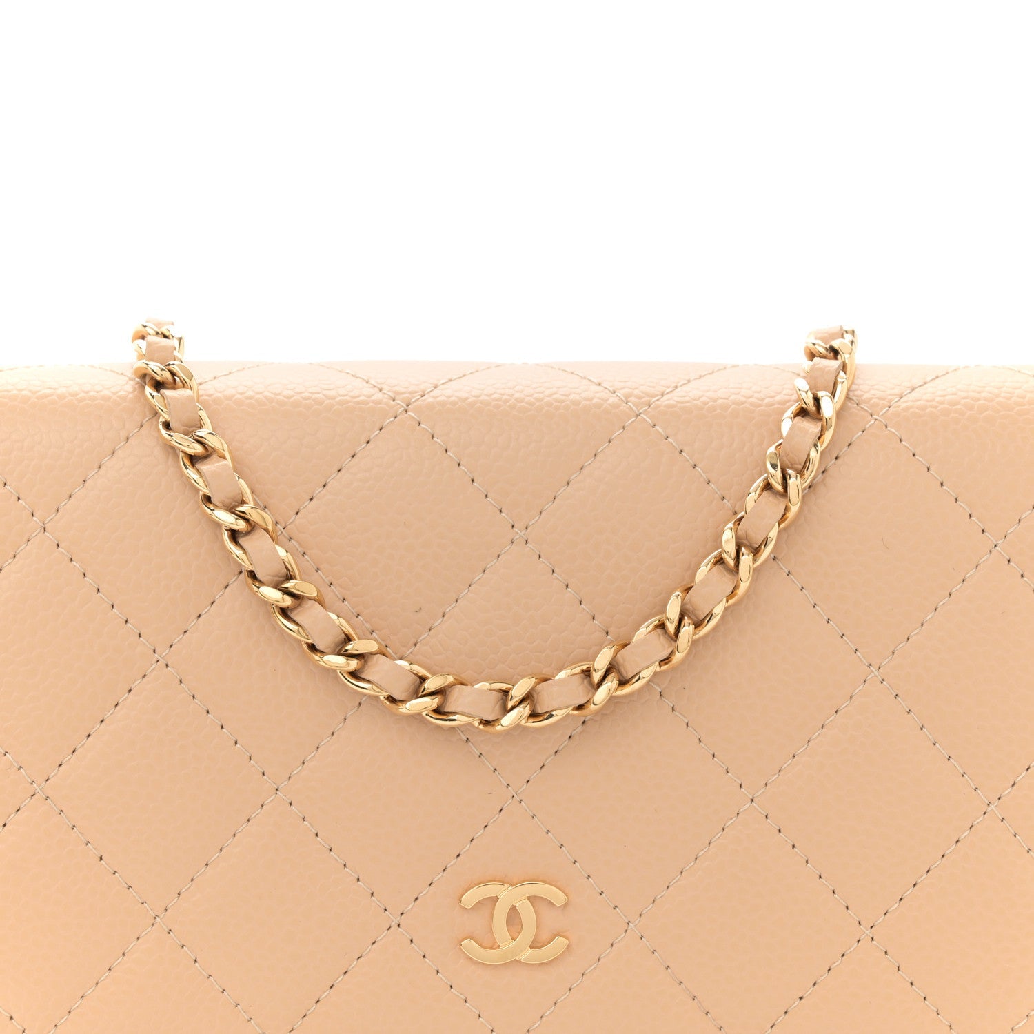 Caviar Quilted Wallet on Chain WOC Beige