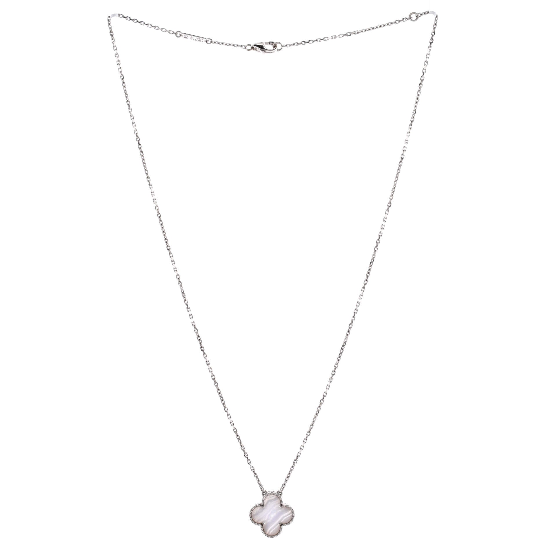 Vintage Alhambra Pendant Necklace 18K White Gold and Chalcedony