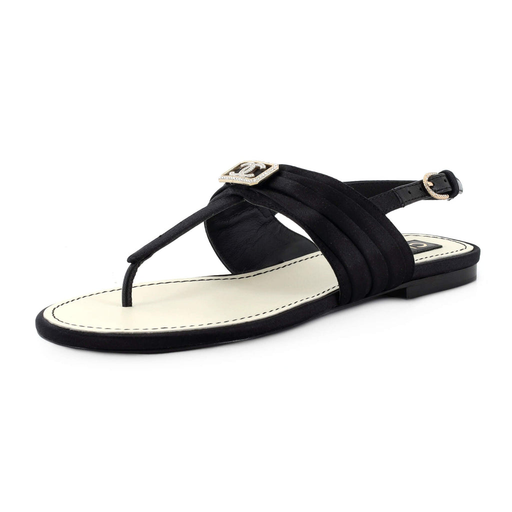 Women's CC Slingback Thong Sandals Satin with Crystals