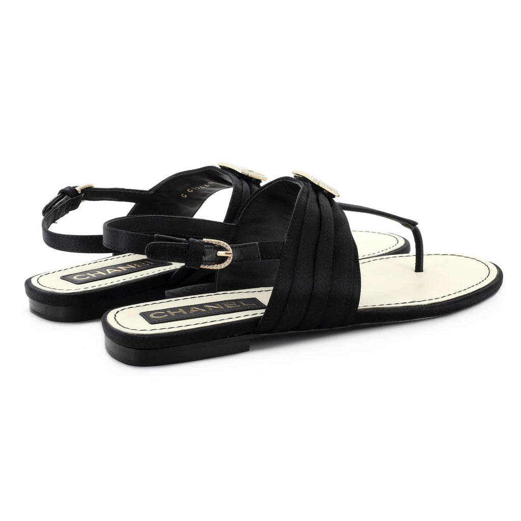 Women's CC Slingback Thong Sandals Satin with Crystals