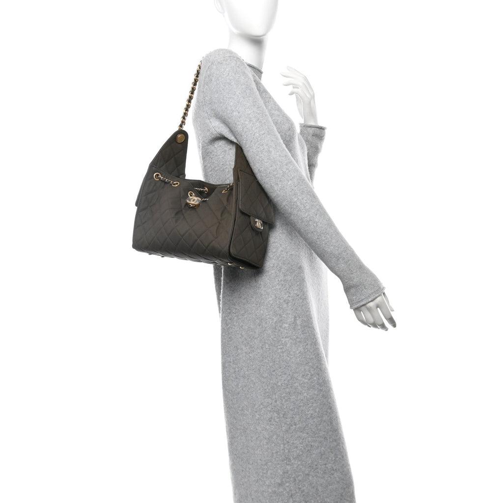 Canvas Quilted Small Chanel 25 Handbag Khaki