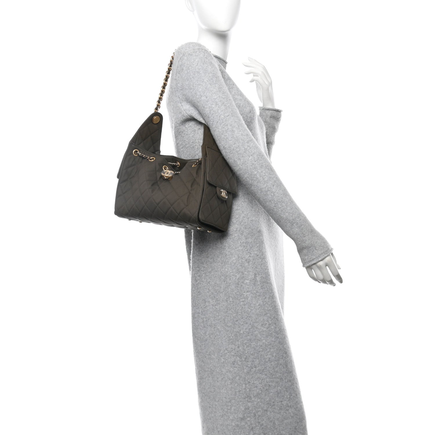Canvas Quilted Small Chanel 25 Handbag Khaki