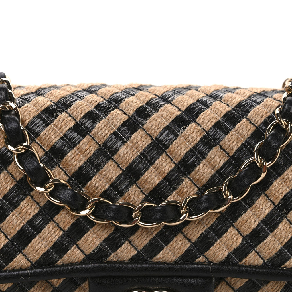 Raffia Jute Striped Small Urban Jungle Single Flap Black Beige