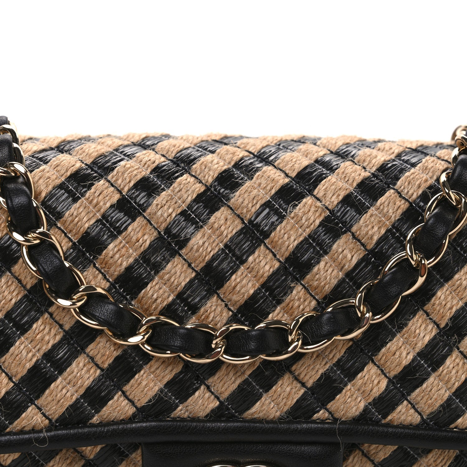 Raffia Jute Striped Small Urban Jungle Single Flap Black Beige