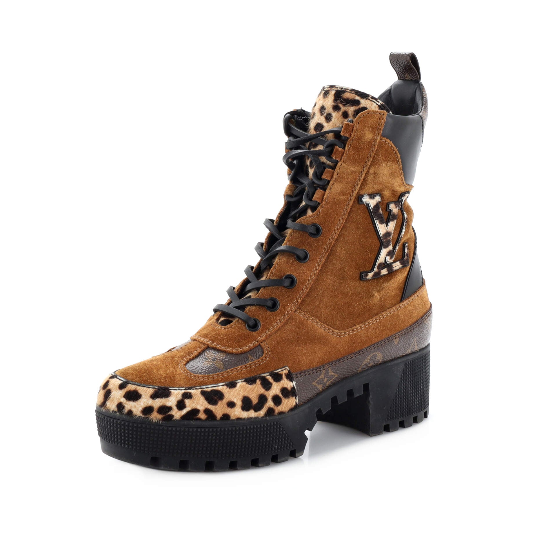 Women's Laureate Platform Desert Boots Suede with Monogram Canvas and Pony Hair