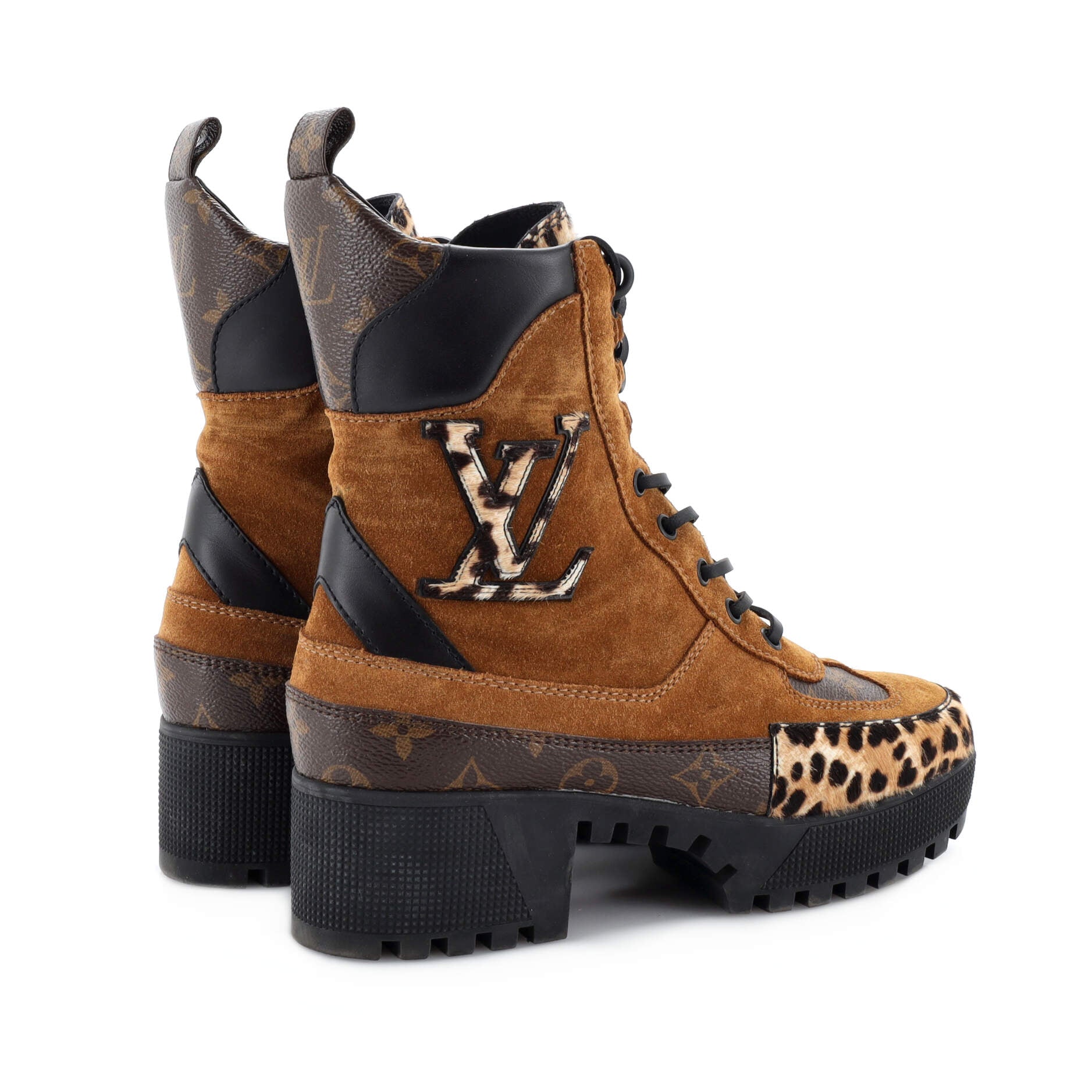 Women's Laureate Platform Desert Boots Suede with Monogram Canvas and Pony Hair