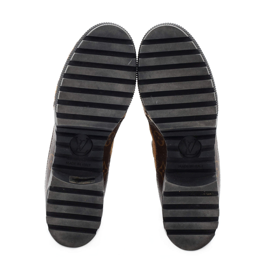 Women's Laureate Platform Desert Boots Suede with Monogram Canvas and Pony Hair