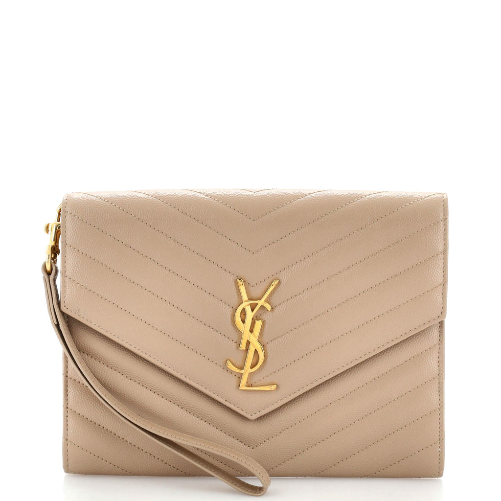 Classic Monogram Envelope Wristlet Clutch Matelasse Chevron Leather