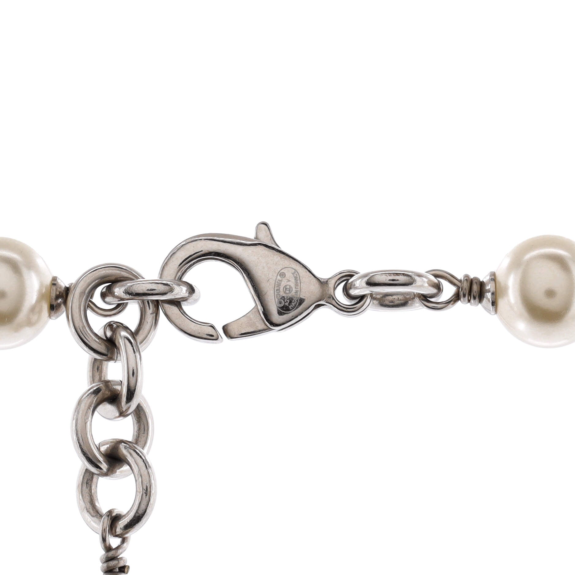 CC Station Long Necklace Metal with Faux Pearls and Crystals