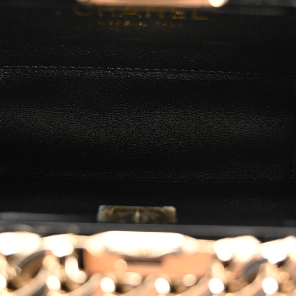 Plexiglass Quilted Chain Around Minaudiere Clutch Black