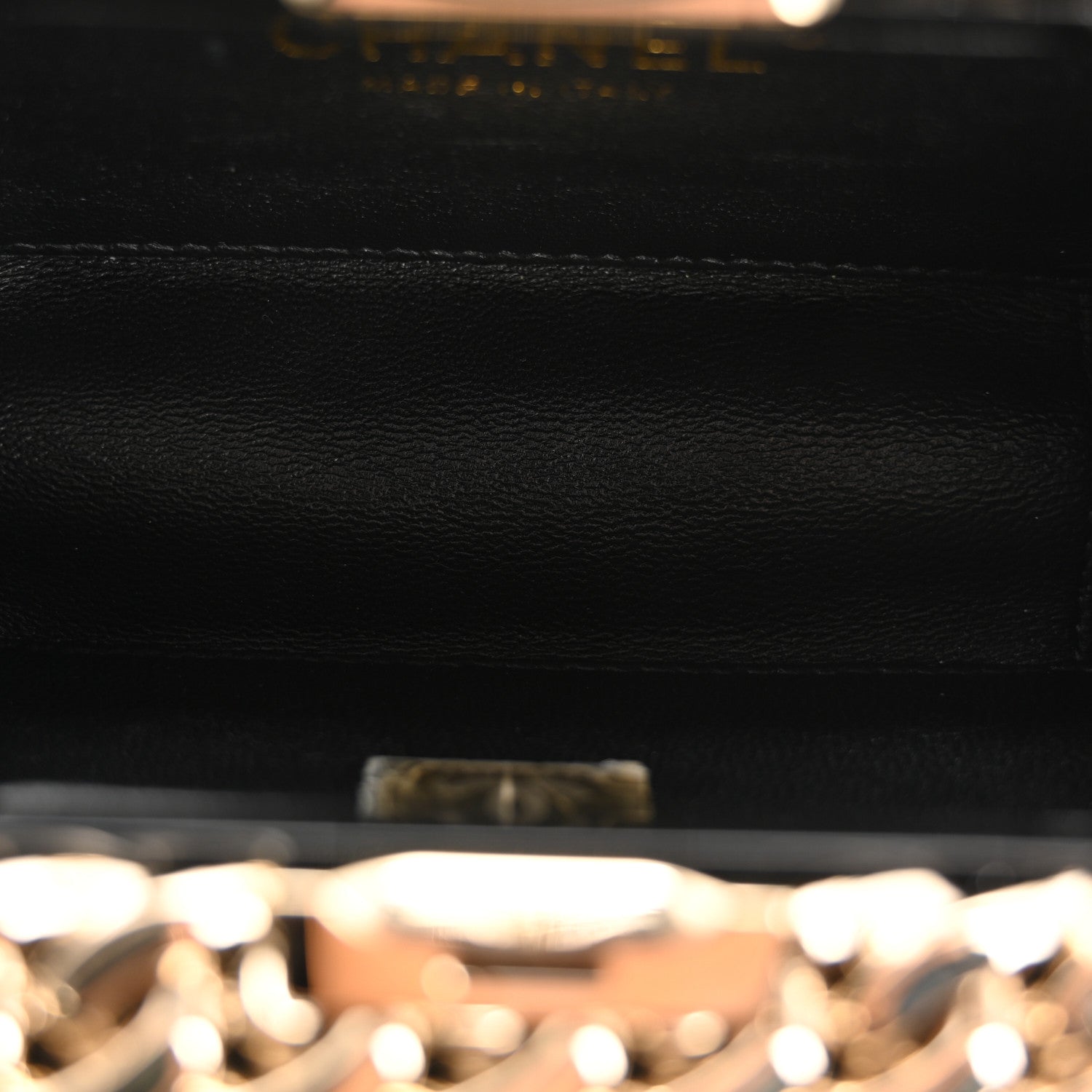 Plexiglass Quilted Chain Around Minaudiere Clutch Black